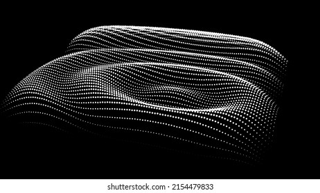 3d dynamic node of big data dots science. Wave infinity sinusoid line from particles. Swirl hill electric neon bulge topology. Vibrate waveform drum music background. Sea research science drip drop