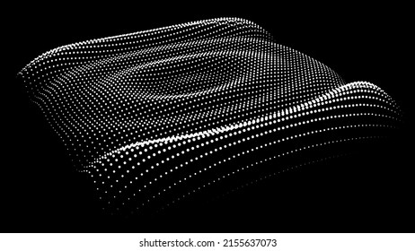 3d Dynamic Node Of Big Data Dots Science. Wave Infinity Sinusoid Line From Particles. Swirl Hill Electric Neon Bulge Topology. Vibrate Waveform Drum Music Background. Sea Research Science Drip Drop