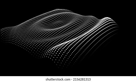 3d Dynamic Node Of Big Data Dots Science. Wave Infinity Sinusoid Line From Particles. Swirl Hill Electric Neon Bulge Topology. Vibrate Waveform Drum Music Background. Sea Research Science Drip Drop