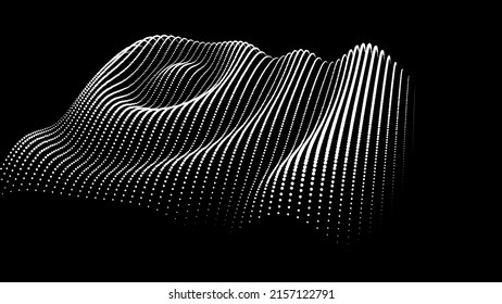 3d dynamic node of big data dots science. Wave infinity sinusoid line from particles. Swirl hill electric neon bulge topology. Vibrate waveform drum music background. Sea research science drip drop