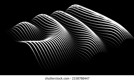 3d dynamic node of big data dots science. Wave infinity sinusoid line from particles. Swirl hill electric neon bulge topology. Vibrate waveform drum music background. Sea research science drip drop