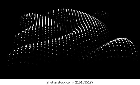 3d dynamic node of big data dots science. Wave infinity sinusoid line from particles. Swirl hill electric neon bulge topology. Vibrate waveform drum music background. Sea research science drip drop