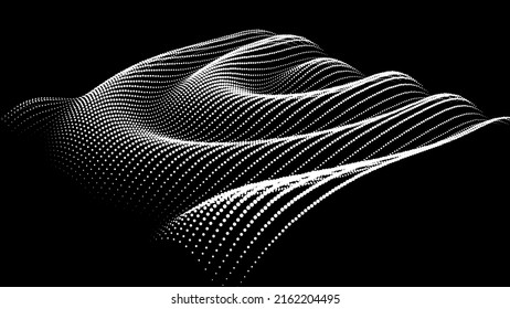 3d Dynamic Node Of Big Data Dots Science. Wave Infinity Sinusoid Line From Particles. Swirl Hill Electric Neon Bulge Topology. Vibrate Waveform Drum Music Background. Sea Research Science Drip Drop