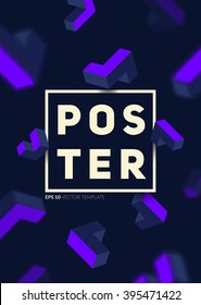 3d dynamic poster design. Isometric shapes explosion. A4 format vector template.