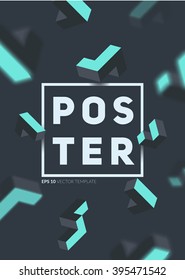 3d dynamic poster design. Isometric shapes explosion. A4 format vector template.