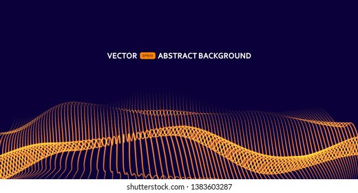 3D dynamically flowing particles,Cyber or technology background.Vector illustration.