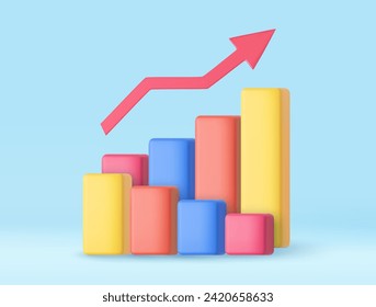 3d Dynamics of course online graphics. Trade arrow. Exchange price chart. Growth and changes in value. Exchange trading. 3d rendering. Vector illustration