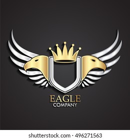 3d eagle heraldry gold silver logo