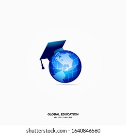 3d earth with college hat blue gradient vector icon template