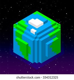 3d Earth Cube Vector Pixel Art