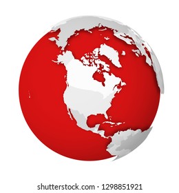 3D Earth globe with blank political map dropping shadow on red seas and oceans. Vector illustration.