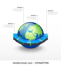 3D-Erdkugel mit vier Optionen für Business Infografik Konzept. Kann als Präsentation, Workflow verwendet werden.