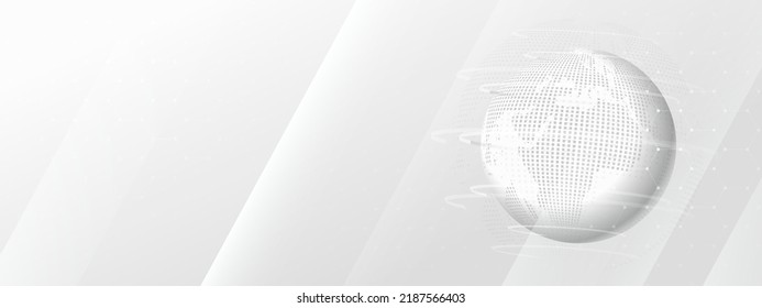 3D earth globe. Global network connection. Abstract white geometric background. Vector illustration