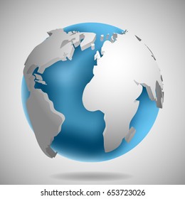 3d Earth Globe Icon Shadow Vector Illustration