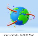 3d earth globe. online deliver service, delivery tracking, pin location point marker of shipment map. 3d rendering. Vector illustration