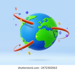 3d earth globe. online deliver service, delivery tracking, pin location point marker of shipment map. 3d rendering. Vector illustration