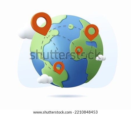 3D earth globe with pinpoints online deliver service, delivery tracking, pin location point marker of shipment map 3d. Product shipping out from world map. Delivery icon 3d vector render illustration