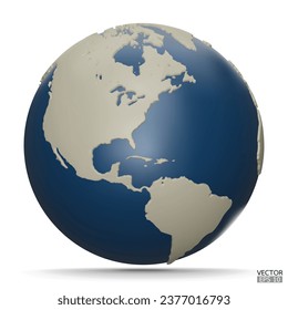 3D Earth Globes with shadow on white background. white, Blue Modern world map. World planet. Travel around the world, Earth Day, or environment conservation concept. 3D vector illustration.