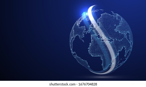 3D earth graphic symbolizing global trade, vector illustration.