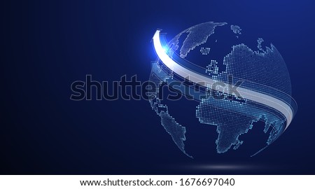 3D earth graphic symbolizing global trade, vector illustration.