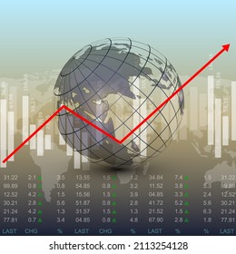 3D  Earth icon. Vector Planet illustration with the trend line. Bussines bunner. Realistic globe. Bussines bunner.