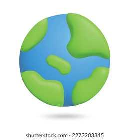 3D-Erde auf weißem Hintergrund. Symbol im Plastikkarikaturenstil. Vektorgrafik-Design. 