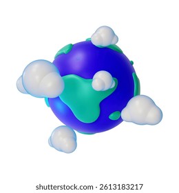 3d Earth Planet with Clouds Around Space Concept Cartoon Design Style Isolated on a White Background. Vector illustration