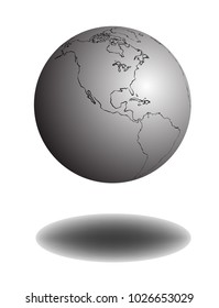 3D Earth with shadow vector.Grey world with map isolate on white background.