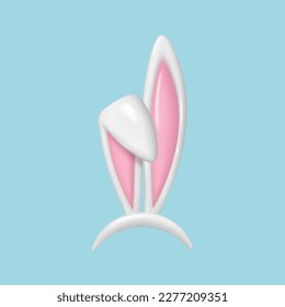 3d Easter bunny ears isolated. Realistic hare ears collection. Plastic funny cartoon rabbit ears band for costume design of Easter rabbit or bunny. Vector illustration