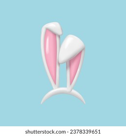 3d Easter bunny ears isolated. render white hare ears . Funny 3d cartoon rabbit ears band for costume design vector illustration of Easter rabbit or bunny