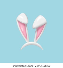 3d Easter bunny ears isolated. Realistic hare ears collection. Plastic funny cartoon rabbit ears band for costume design of Easter rabbit or bunny. Vector illustration
