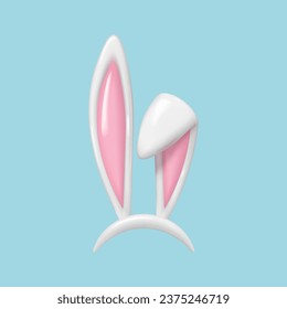 3d Easter bunny ears. Rabbit ears realistic 3d vector illustration. Hare costume white and pink element.