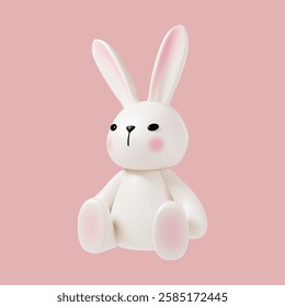 3D Easter bunny with long ears and paws, white rabbit isolated. Cute holiday decoration and spring symbol for festive projects, greeting cards, and seasonal Easter designs