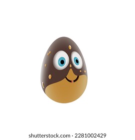 3d Easter cartoon egg of chocolate color with a smile and eyes. Vector illustration