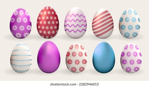 3d Easter egg set cute realistic holiday render vector festive element collection
