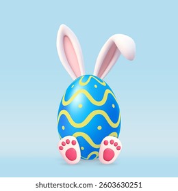 3d easter eggs with bunny ears. happy easter holiday concept. minimal style. Festive design with Cute Easter rabbit. Banner, flyer cover, brochure. Vector illustration