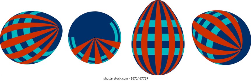 3d Easter eggs in different projections with a picture, isolated vector illustration on a white background.