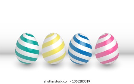 3D Easter eggs vector illustration. Realistic Easter eggs with lines.