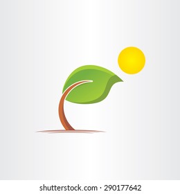 3d eco bended tree and sun icon design