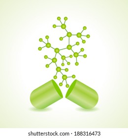 3d eco chemical colored atomic structure molecule model with capsule vector illustration