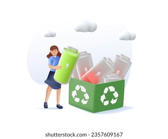 3D Eco friendly lifestyle concept illustration. People taking care of environment 3D icon. Reuse, reduce, recycle symbol, green energy, zero waste, save Earth scenes 3D