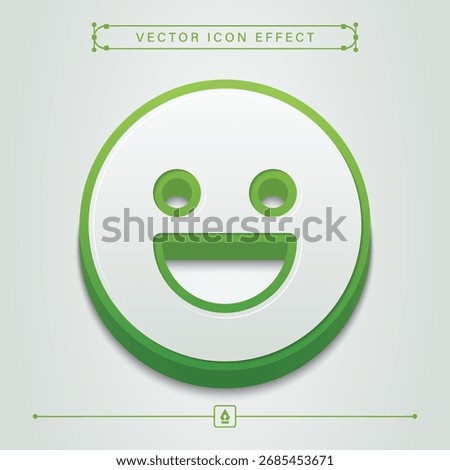 3D eco green smiley face icon with vector effect, ideal for modern, friendly, and emotive designs highlighting positivity, nature, and eco-conscious concepts.