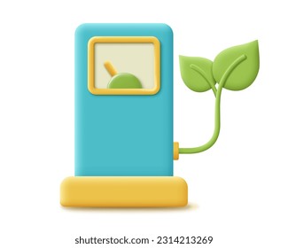 3d eco station vector icon. Render gas pump for eco-friendly, green, global warming, clean and environmental alternative energy concept. 3d rendering realistic plastic station cartoon illustration