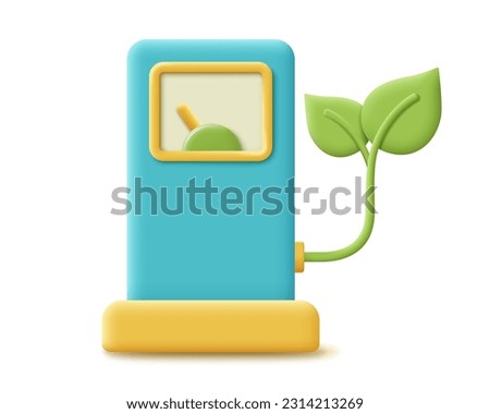 3d eco station vector icon. Render gas pump for eco-friendly, green, global warming, clean and environmental alternative energy concept. 3d rendering realistic plastic station cartoon illustration
