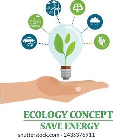 3D Ecology Concept. Energy saving
concept. Characters reduce energy
consumption at home, unplug appliances
and use energy saving light bulbs. Green
electricity and power save concept.