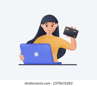 3D E-commerce concept illustrations. Buying online 3D cartoon design vector illustration of online shopping, ecommerce, sale, product order and delivery. Online shopping concept. 3D Web Vector