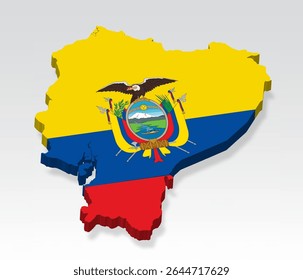 Mapa do Equador 3D com bandeira. Mapa tridimensional do Butão com sombra. Bandeira República do Equador em fundo branco para o seu design, app, UI. Stock vetor. EPS10 