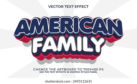 3d editable american family text effect, trendy style text effect template