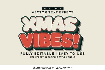 Plantilla de estilo gráfico de tipografía de efecto de texto de vibraciones de Navidad editable en 3D