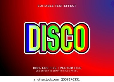 3D Editable Disco Vector Text Effect. Colorful gradient text effect